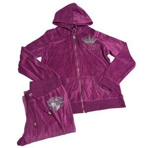 BCBG Max Azria Maternity Velour Tracksuit Set With Hoodie & Pants  Small purple